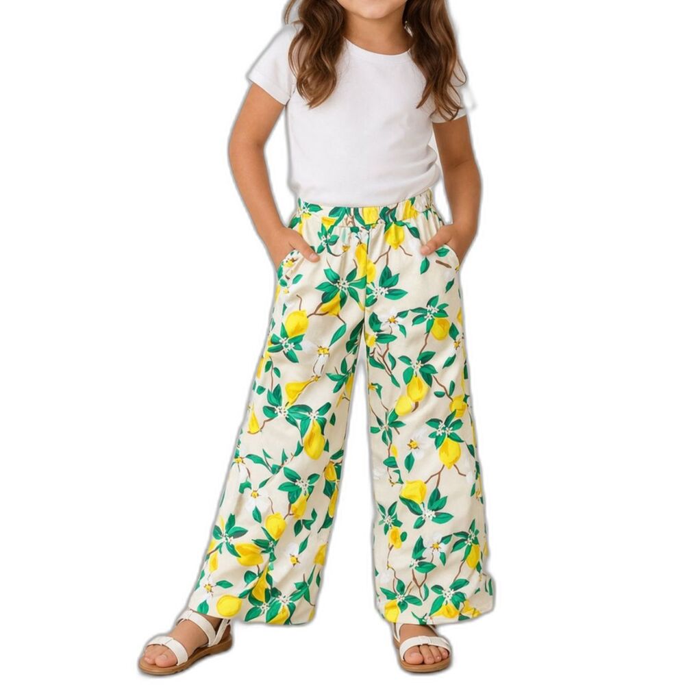 🔥 5 for $30 🔥 Tahari Girl Lemon Print Wide Leg Pants | Size 5